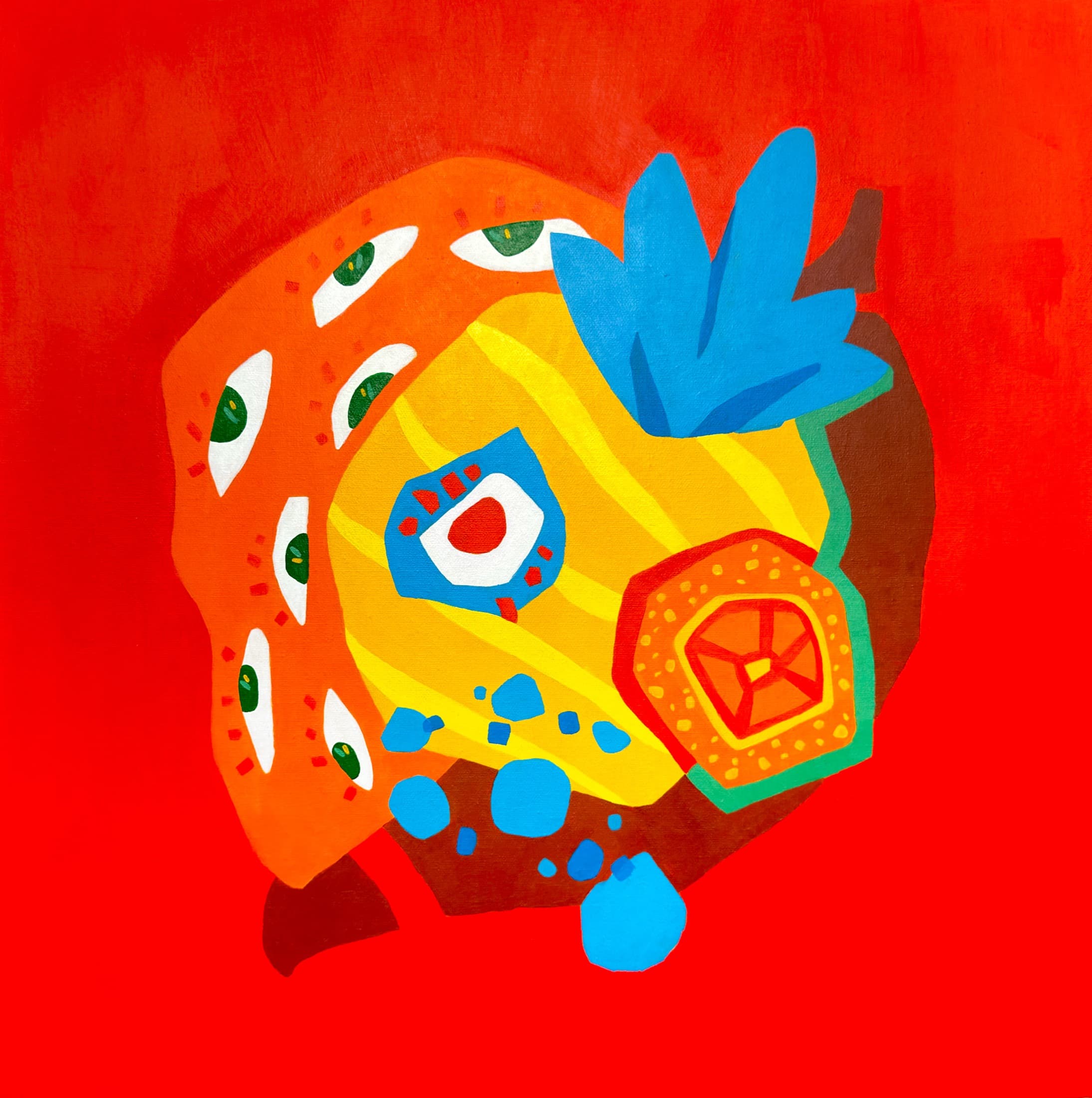 Enenas — canvas, acrylic, oil pastel, 60 × 60 cm