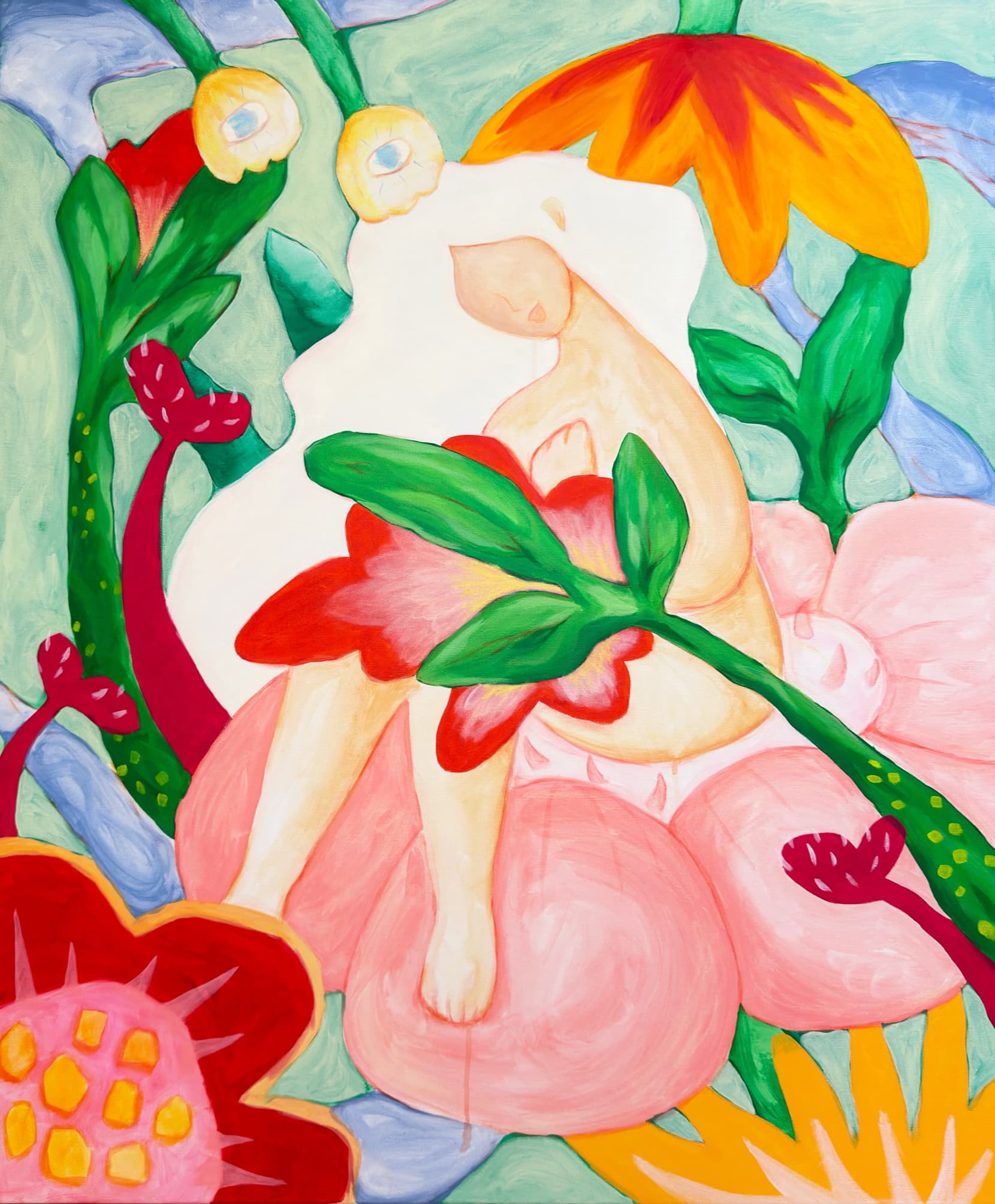 А в сердце любовь — холст, акрил, масляная пастель, 100 × 120 см